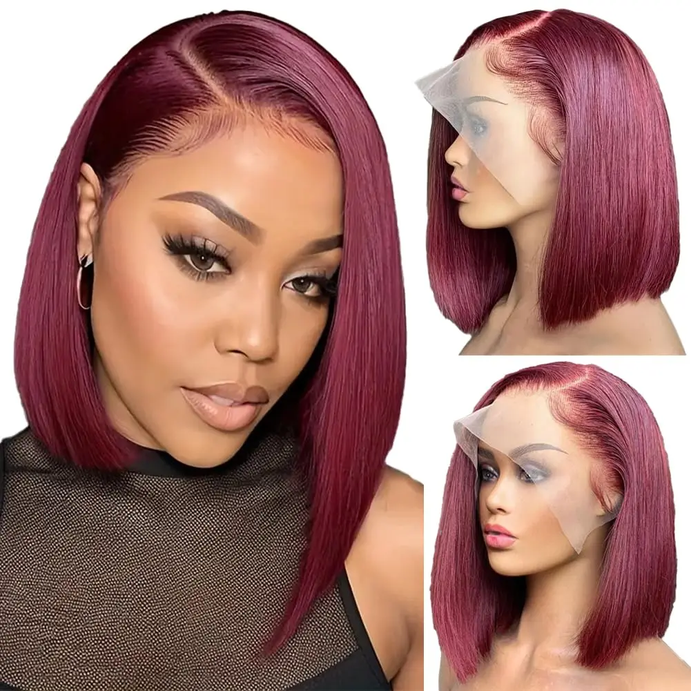 

99J Burgundy Bob Straight Human Hair Wigs 13x4 Transparent Lace Frontal Wig Short Human Hair Wigs Pre Plucked For Black Women
