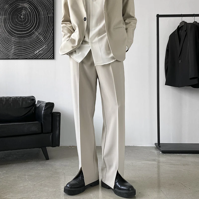 Pants Men Trousers Casual Autumn New Arrival Front-slit Fashion Straight High Street Office Clothes Simple Business Harajuku