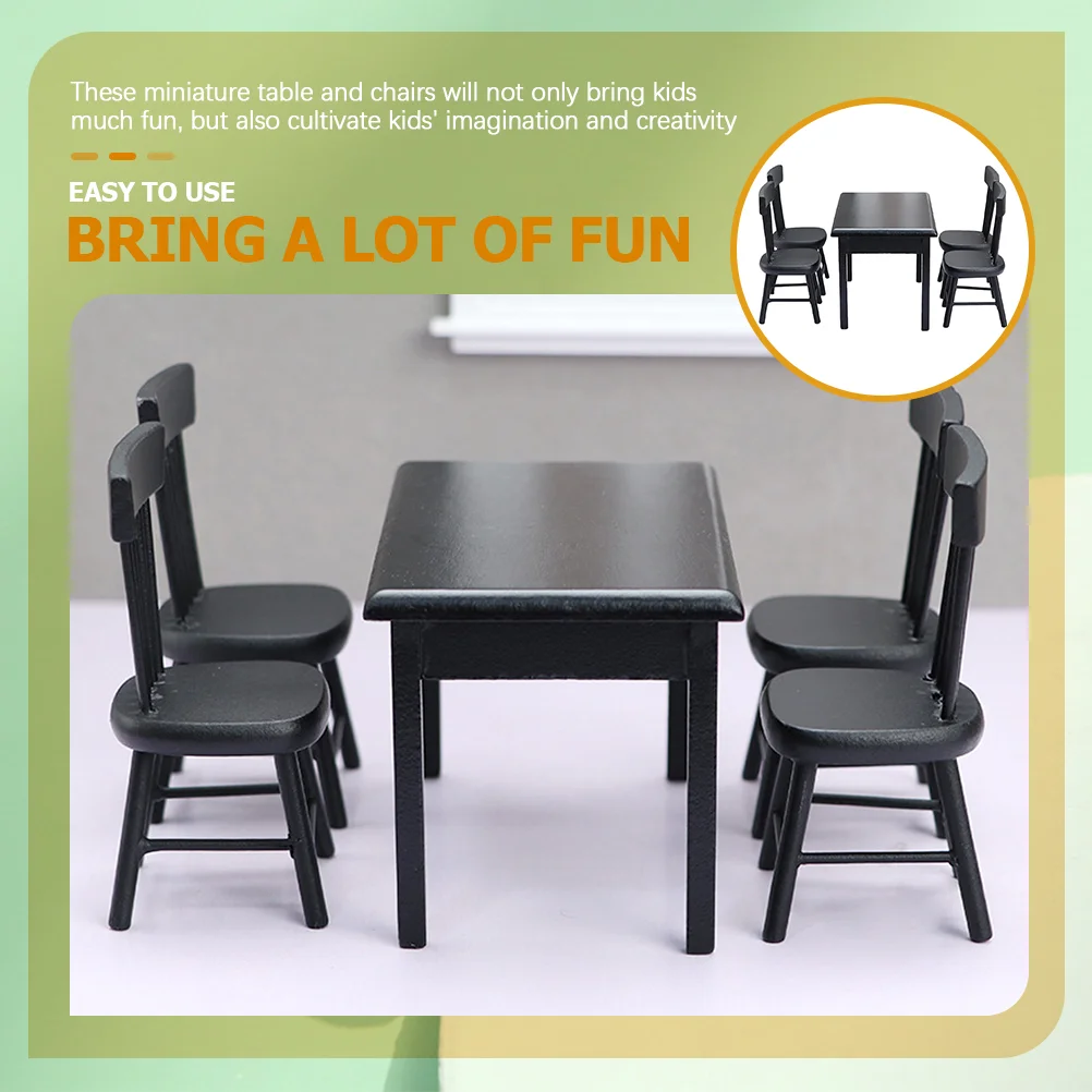 5 Pcs Mini Dining Table Miniature Toy House Garden Decoration Ornament Chair for Tables Furniture Suite Kit