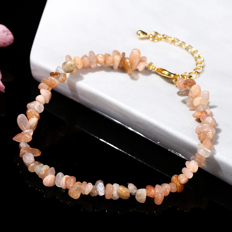 JD Natural Sunstone Irregualr Chips Gravel Stone Chain Bracelets Women Elegant Reiki Healing Yoga Chakra Bracelet Party Gift