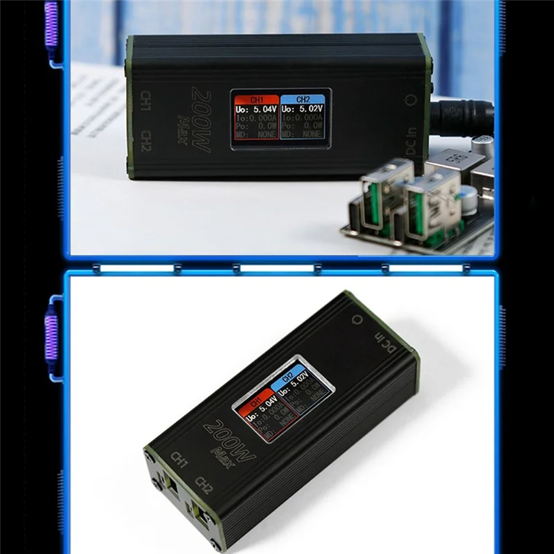 Caricatore da tavolo da 200 W Schermo IPS da 1,14 pollici 24 V CC 55X25 mm a USB Type-C PD100W Convertitore deviatore Telefono Laptop Ricarica rapida