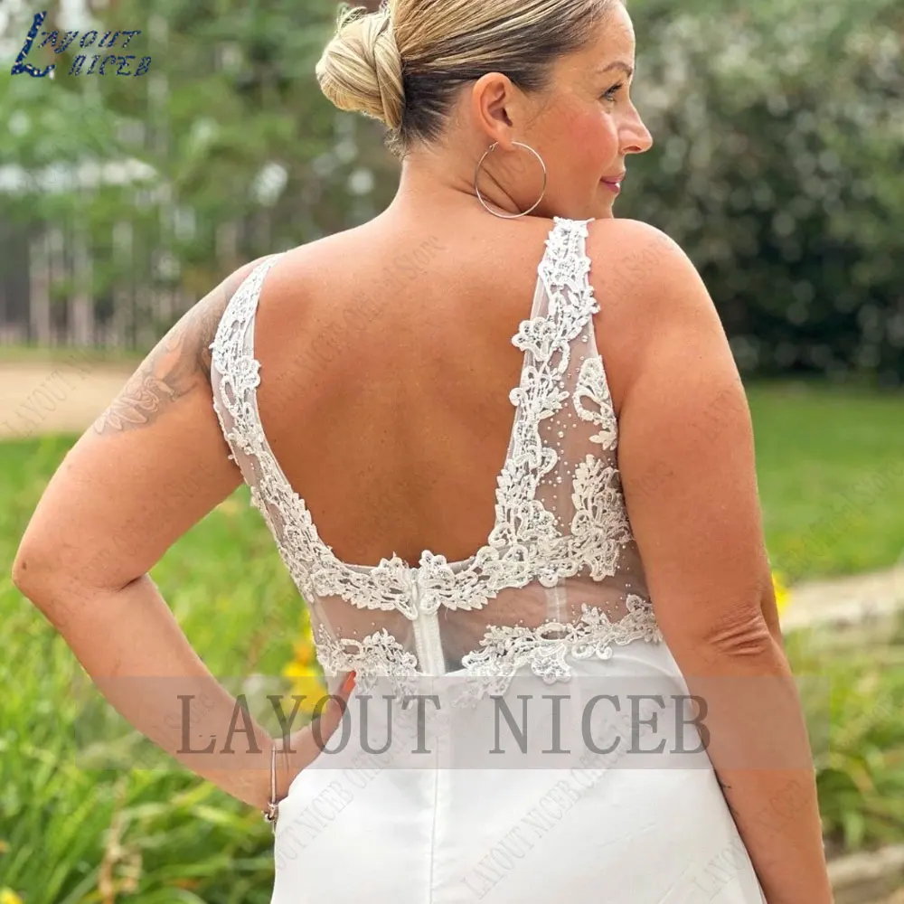 LAYOUT NICEB Plus Size Apliques Vestidos de casamento Spaghetti Straps Chiffon Vestido de noiva Side Slit Mangas robe de mariee 2024LAYOUT NICEB Plus Size Apliques Vestidos de casamento Spaghetti Straps Chiffon Vestido