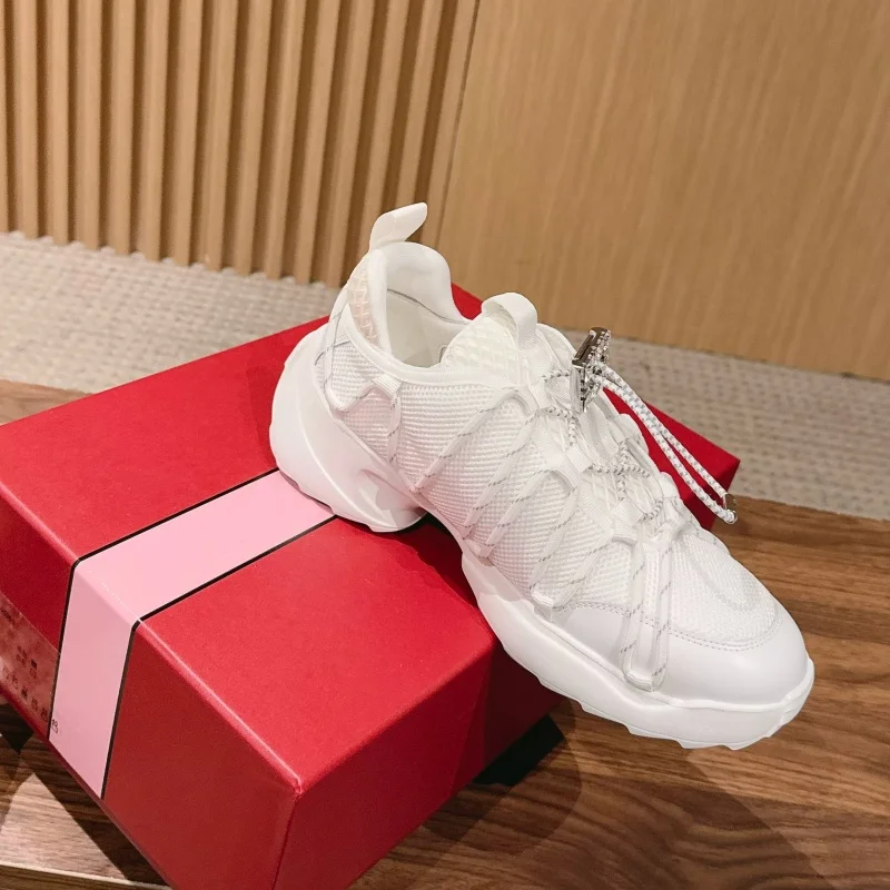 Designer Brand Original Square Button Water Diamond Mesh Dad Shoes Women's Genuine Leather Lace Sports and Leisure Shoes view 2