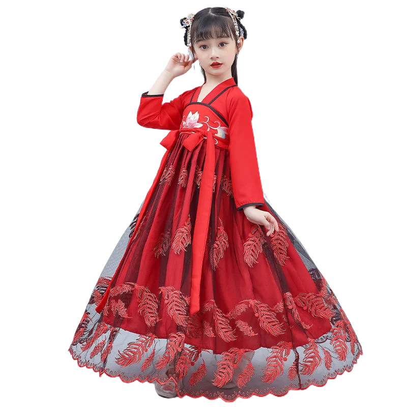 

3-12T Japanese and Korean children's Hanfu dress children's dress spring and autumn girls princess dress Tang dress gauze skirt