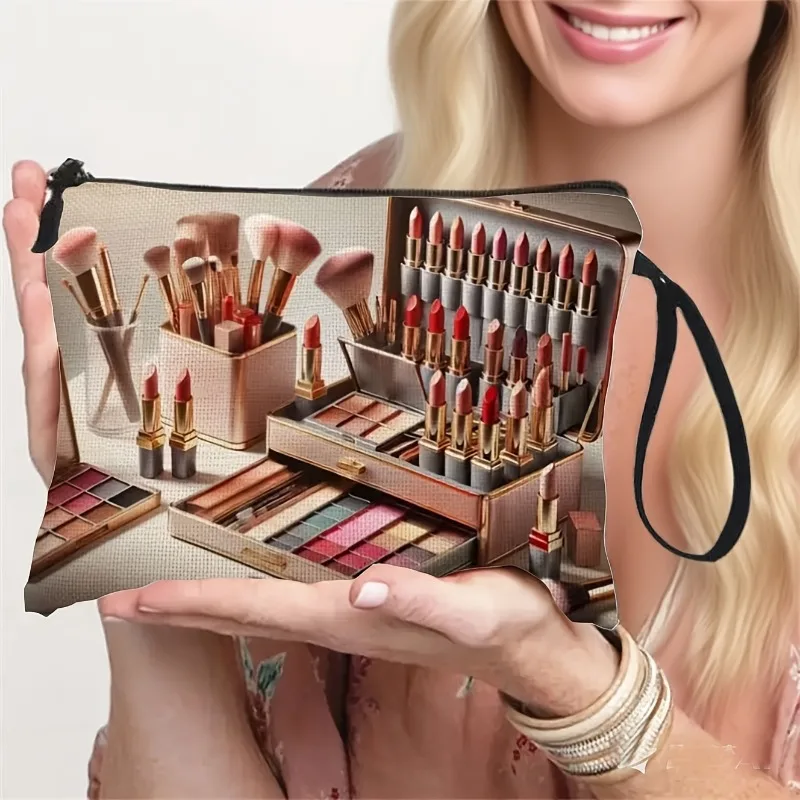 Wristlet Lipstick Eyeshadow Makeup Tool Organizer Bag, Stylish High-End Cosmetic Pouch, Large Capacity Toiletry Storage Bag