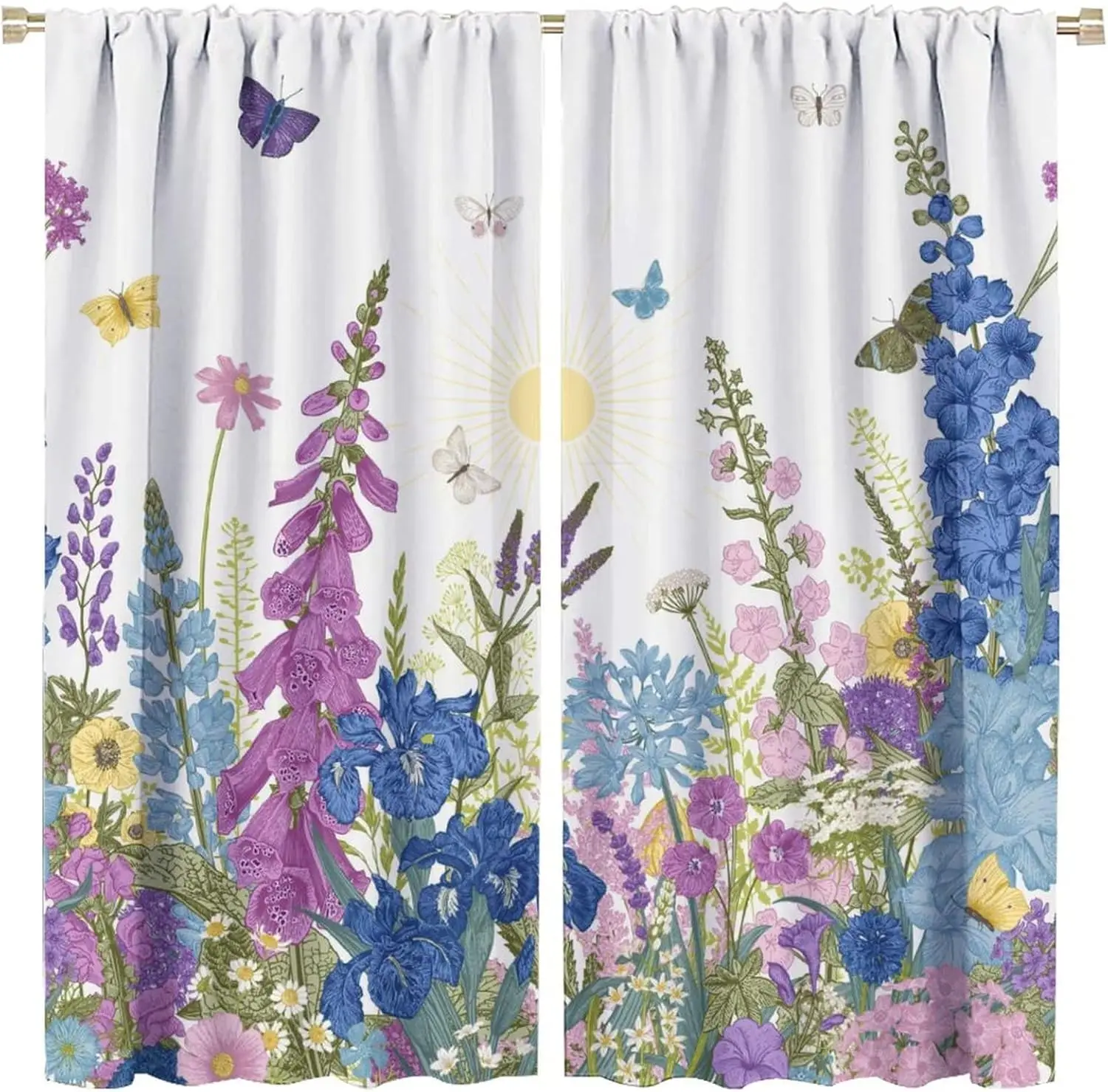 Watercolor Botanical Floral Print Curtains Pair for Living Room Window Decor Cottage Style Home Accent Panels