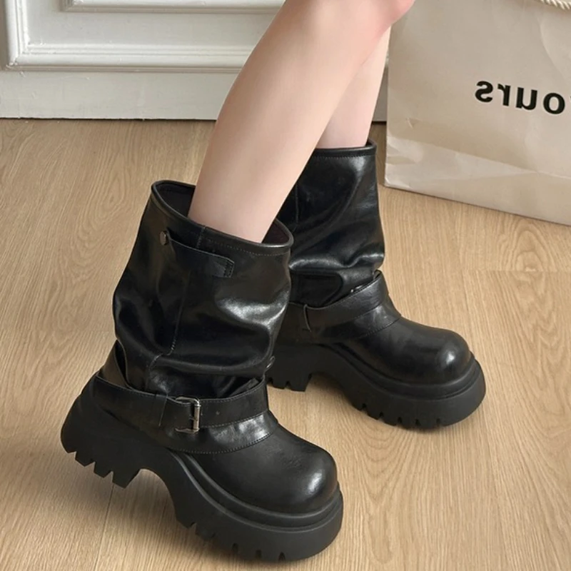 

Women Platform Ankle Boots Fashion Flats New Winter Shoes Elegant 2025 Casual Brand Party Trend Chelsea Goth Boots Woman Botas