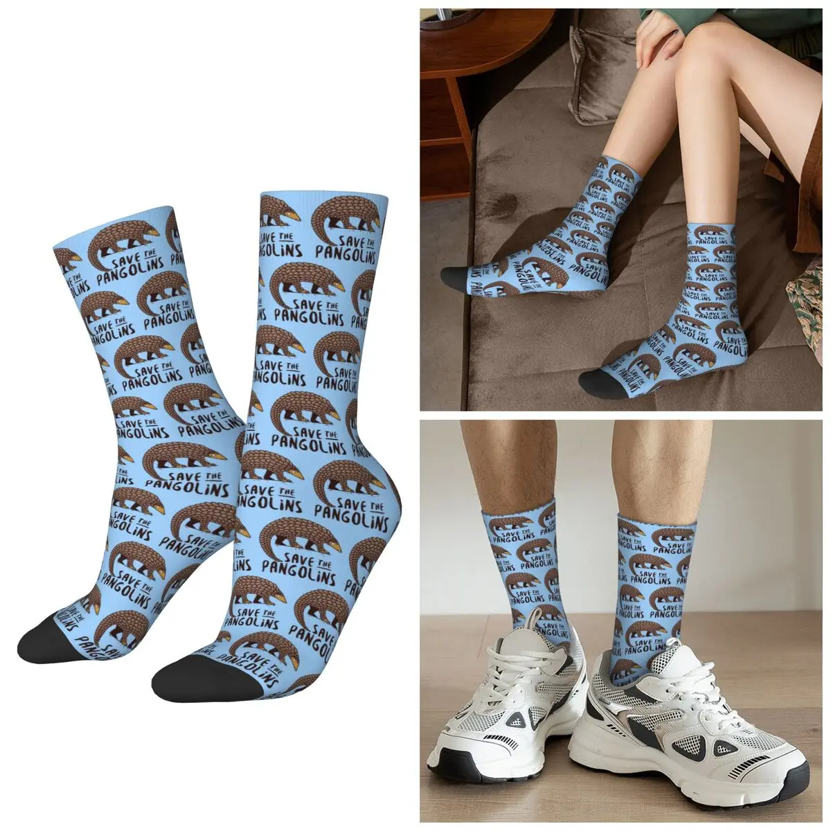 All Seasons Crew Stockings Cute Pangolin Cartoon Design Socks Funny Long Socks for Men Women Valentine's Day Gifts