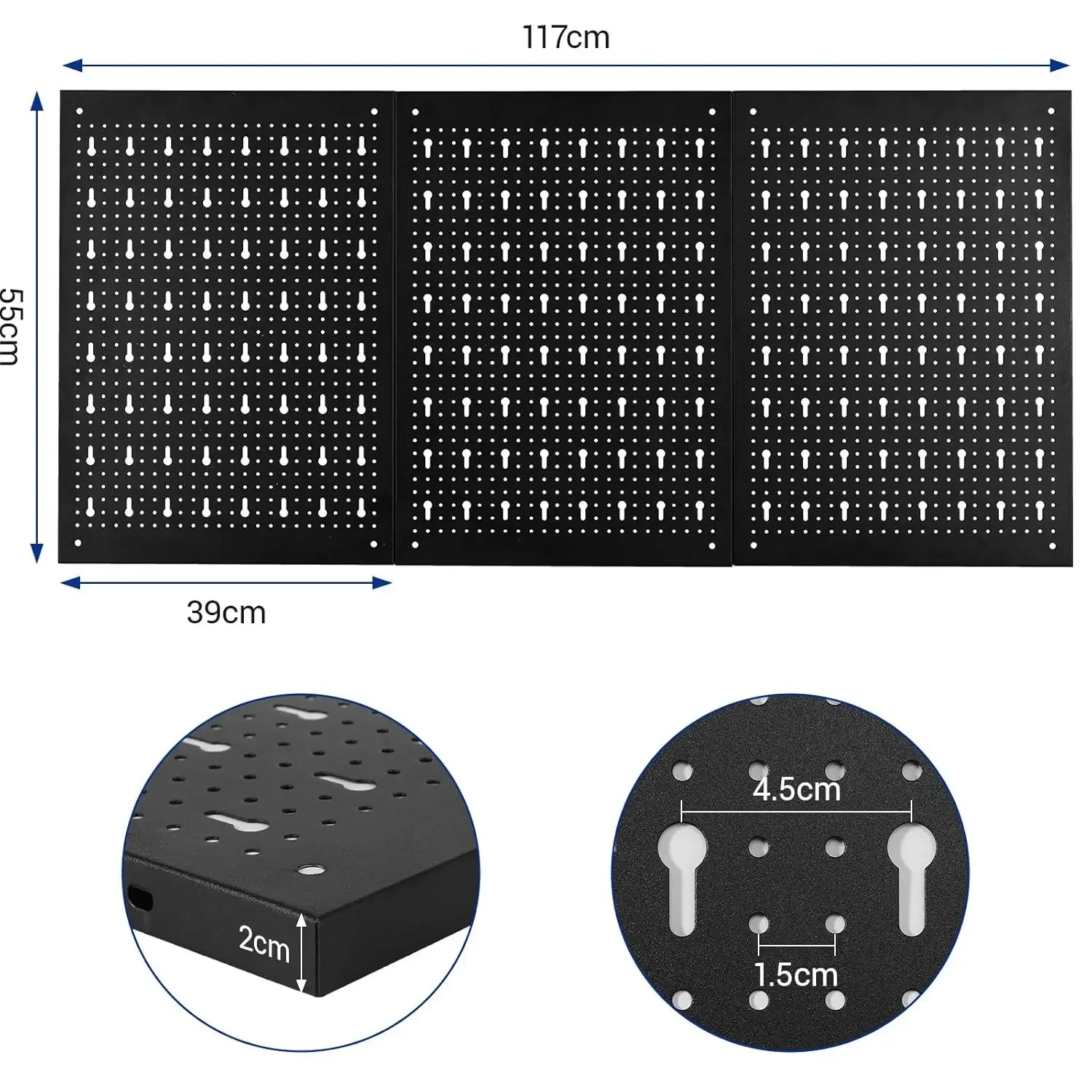 120x60cm Metalowy organizer ścienny z haczykami Zestaw 17 szt., pojemniki do przechowywania w garażu i panelowy organizer na narzędzia Pegboard