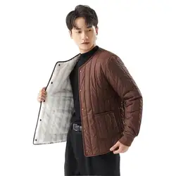 Chaquetas de rayas verticales de cuello redondo para hombre, abrigo de Cachemira de cordero grueso, sin cuello, Delgado, cálido y acogedor con bolsillos, invierno, nuevo