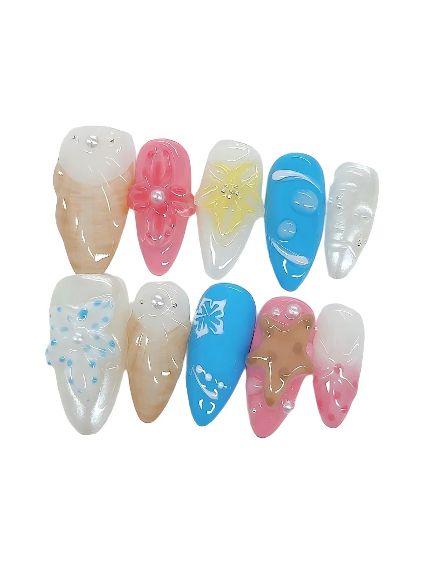 

Ocean & Floral Fantasy Press on Nails - Starfish, Flower & Pearl Embellished（D533）