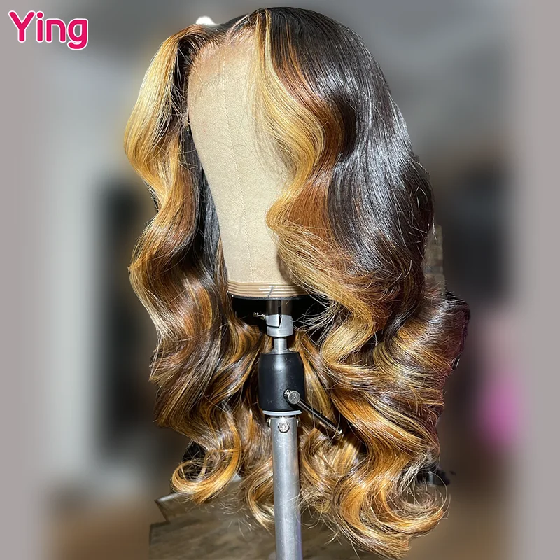 

Перуанский прозрачный парик Ying Hair 13x6 с кружевом спереди, предварительно выщипанный, #27, Микс медового блондинка, 200% плотность, волнистый, 13x 4, парик с кружевом спереди