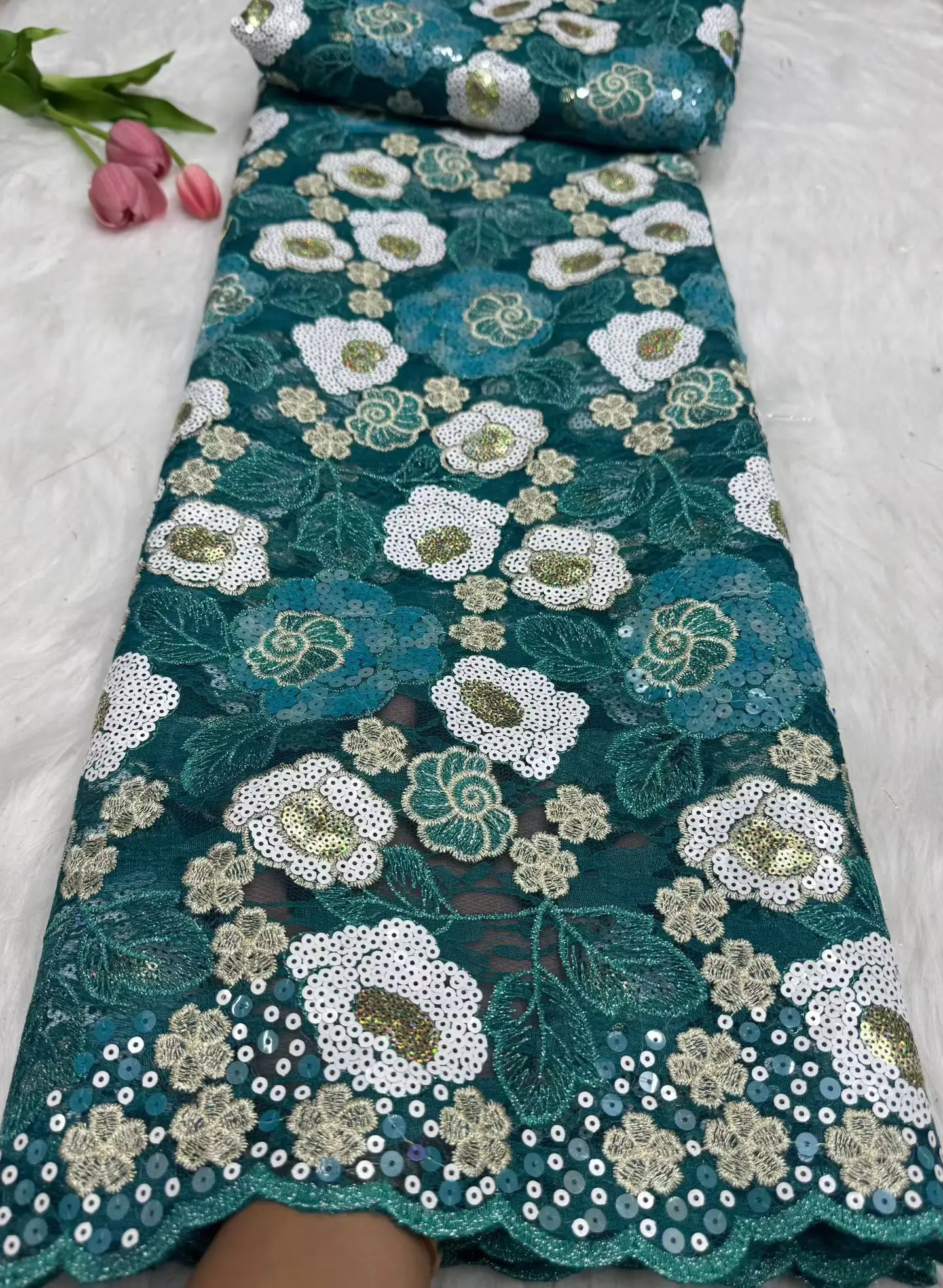 Kain Organza Berkualitas Tinggi 2025 Untuk Menjahit Kain Payet Gaun Pesta Pernikahan Afrika Nigeria Bordir 5 Yard H12-1