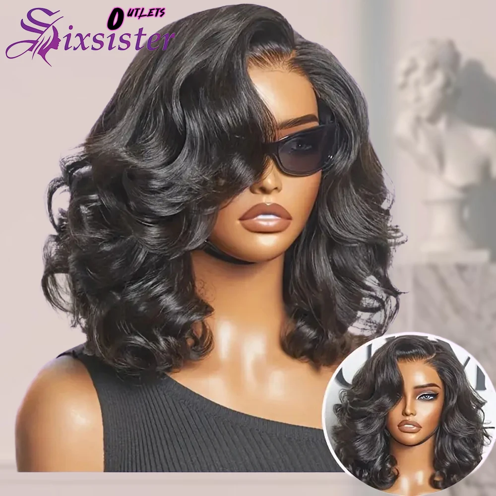 

Body Wave 13x4 Short Bob Wig Lace Front Human Hair Wigs Preplucked Loose Wave Brazilian Human Hair 4x4 Closure Wigs 200% Density