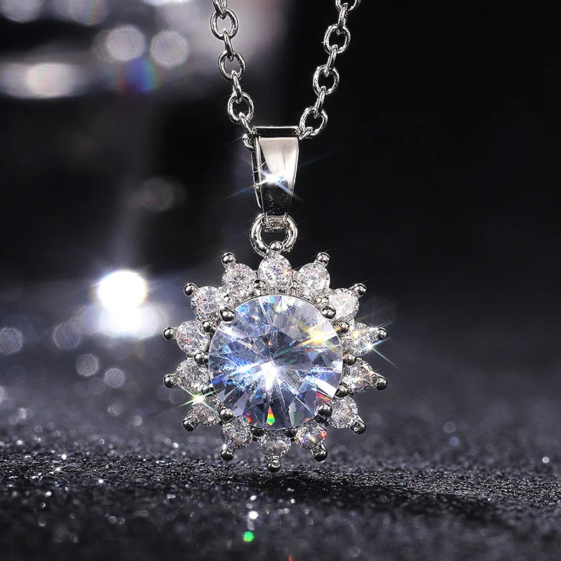 Fashion Luxury White Snowflake Pendant Necklace Women with Brilliant Cubic Zirconia Romantic Bridal Wedding Jewelry 2024