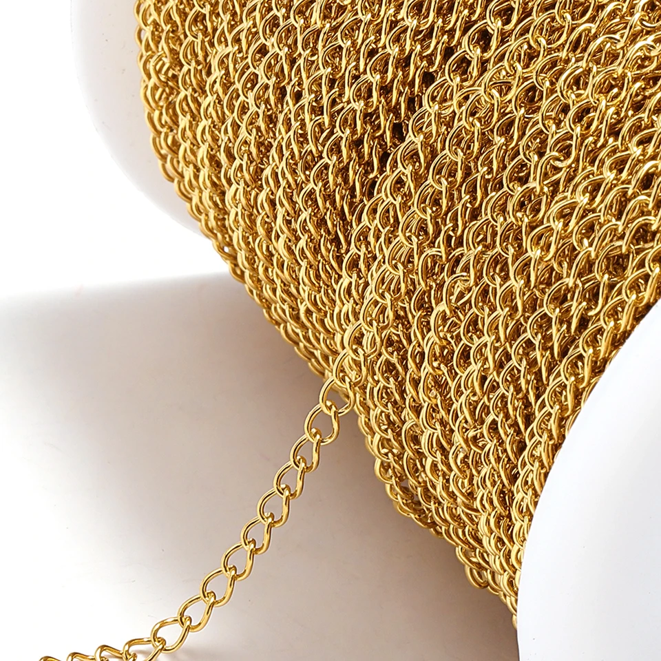Collier chaîne maille trombone fine en acier inoxydable, argent ou or, longueur au choix