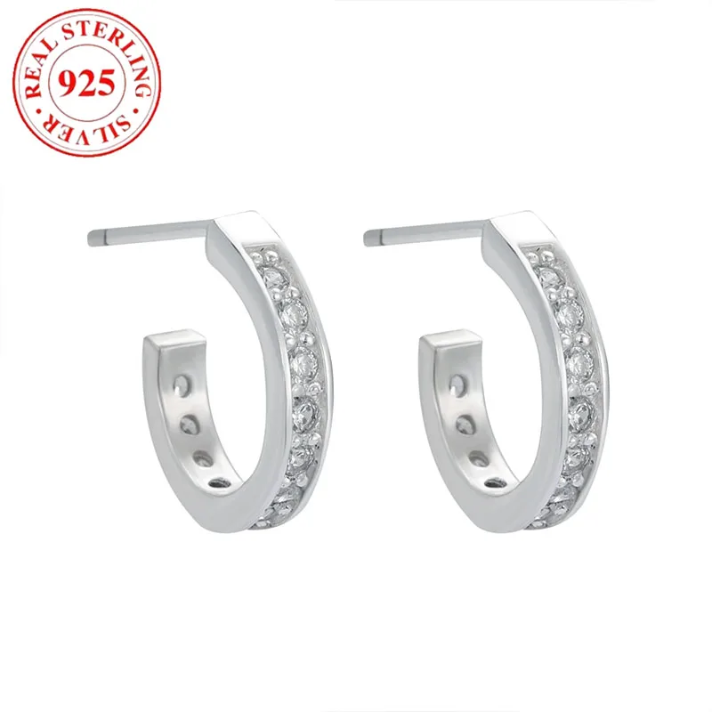 

925 Sterling Silver C-Shaped Diamond Semi-Circle Women's Earrings Hypoallergenic Suitable for Women's Holiday Gifts