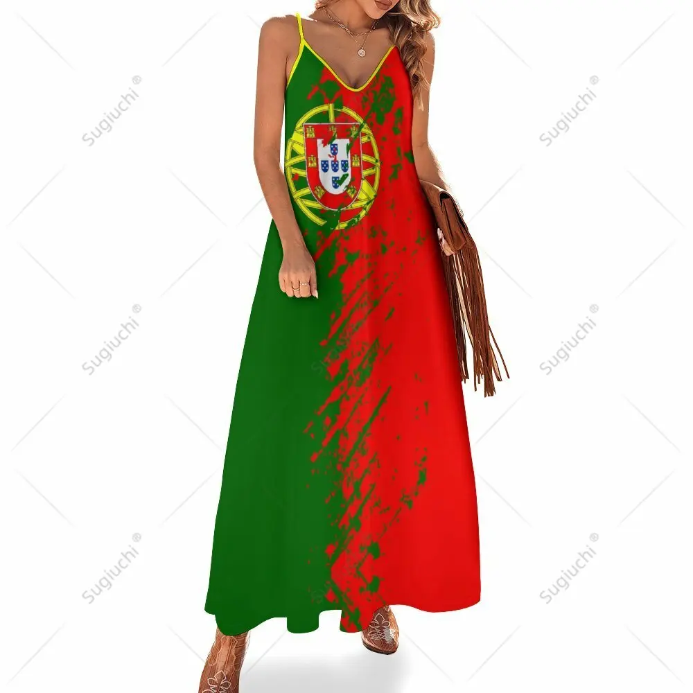 Long Dresses Dress Portugal Flag Print New Casual Sleeveless Women's V-Neck Printed Dress Swing Retro Dresses