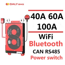 DALYBMS WiFi Bluetooth CAN RS485 Smart BMS 100A 60A 40A Lifepo4 12V Battery protection board 100A with balancer Power Switch