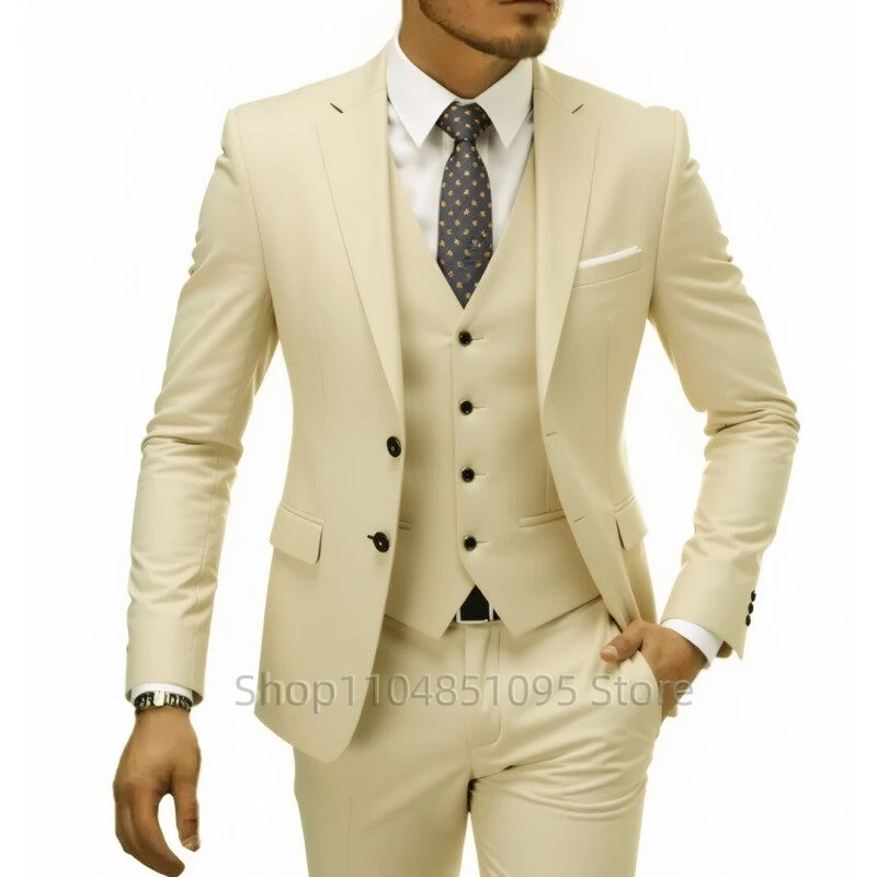 Trajes formales de 3 piezas de alta calidad para hombre, chaqueta con una botonadura, chaleco, pantalones, traje de negocios de boda ajustado para fiesta y graduación