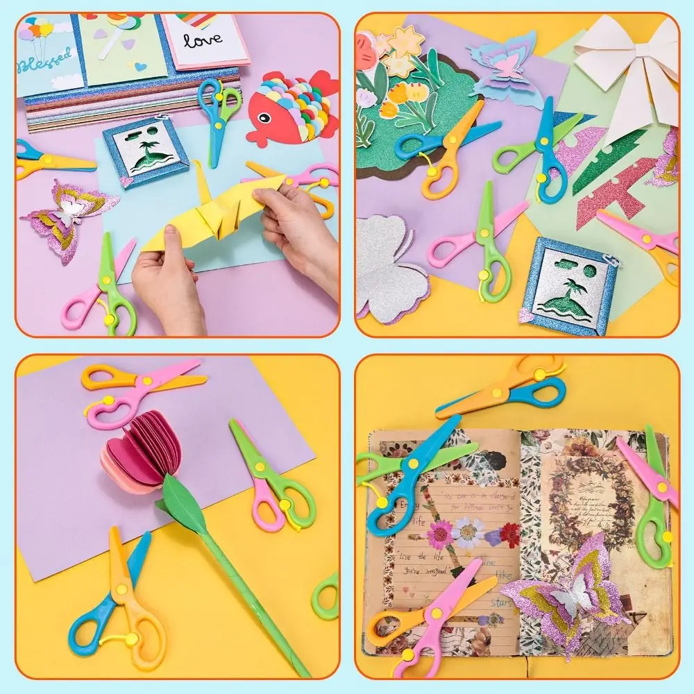 Plastic Kids Safety Scissors Comfort Grip Anti-Pinch Design Anti-Pinch Scissors Blunt Tip Preschool Training Scissors