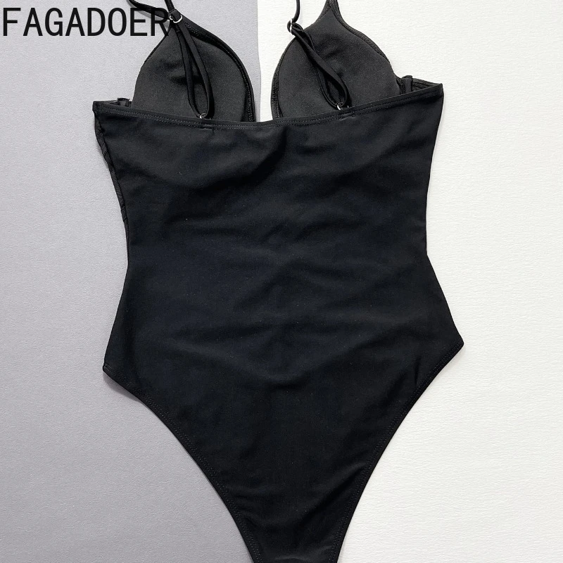 FAGADOER Summer New Sexy Mesh See Through Bodycon Rompers Women Spaghetti Strap Hollow Out Playsuits Female Streetwear Overalls