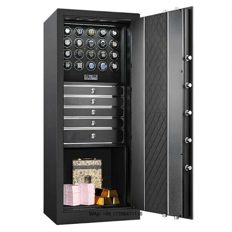 Leather Watch Winder with 5 Fire-Resistant Storage Drawers Electronic Lock Safe Protective Storage