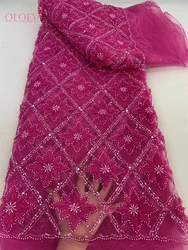 2024 High Quality lace Fabric Beaded Embroidery African Nigerian With Sequins Fabric For Party dresses