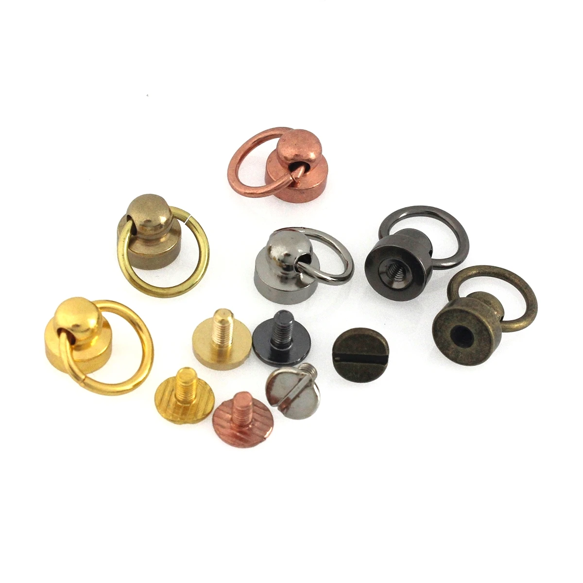 10pcs Brass Ball post with O ring screwback studs rivets Head button stud post & O ring Garment Leather Craft Belt Wallet Decor