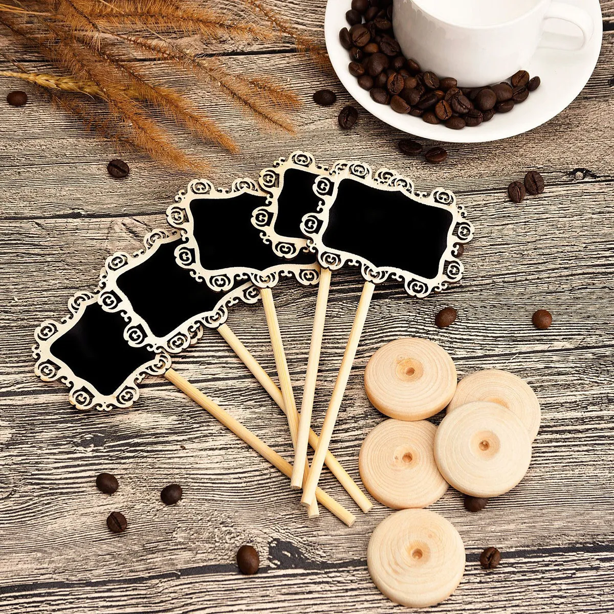 10Pcs Mini Blackboard Signs with Round Stand for Table Numbers Menus Greetings Wedding Reception Buffet Decor Chalkboard Labels