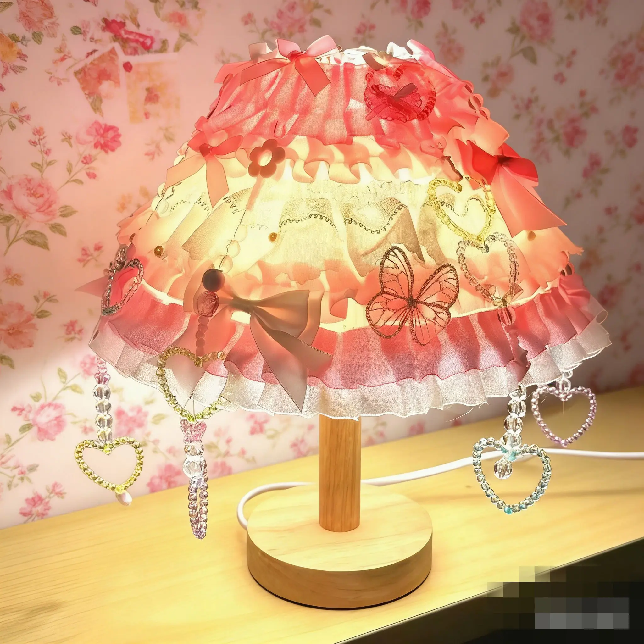 cake-shape-table-lamp-diy-craft-kit-romantic-frilly-lace-butterfly-decor-desk-lamp-creative-coquette-aesthetic-gift