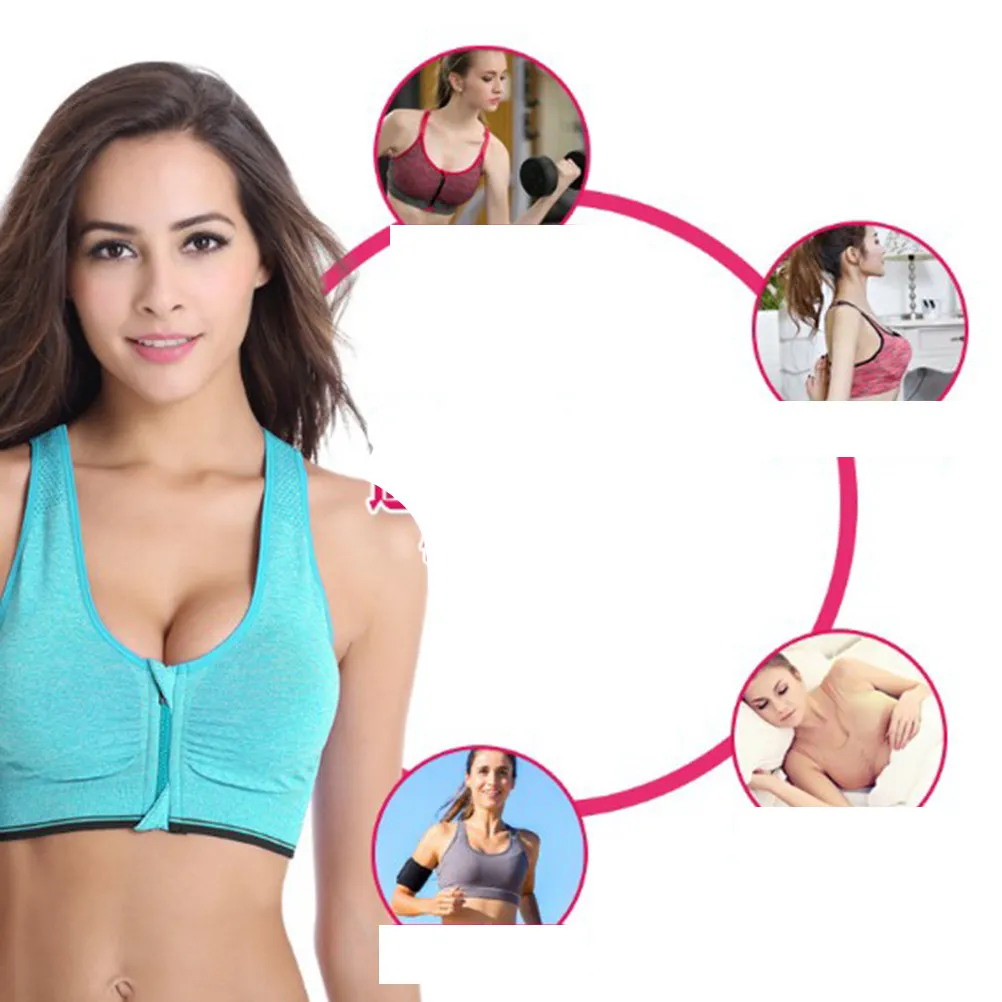 Front Zipper Sports Bra for Women High Impact Padded No Wire Yoga Vest Breathable Sweat Absorbing Comfortable Fitness Running
