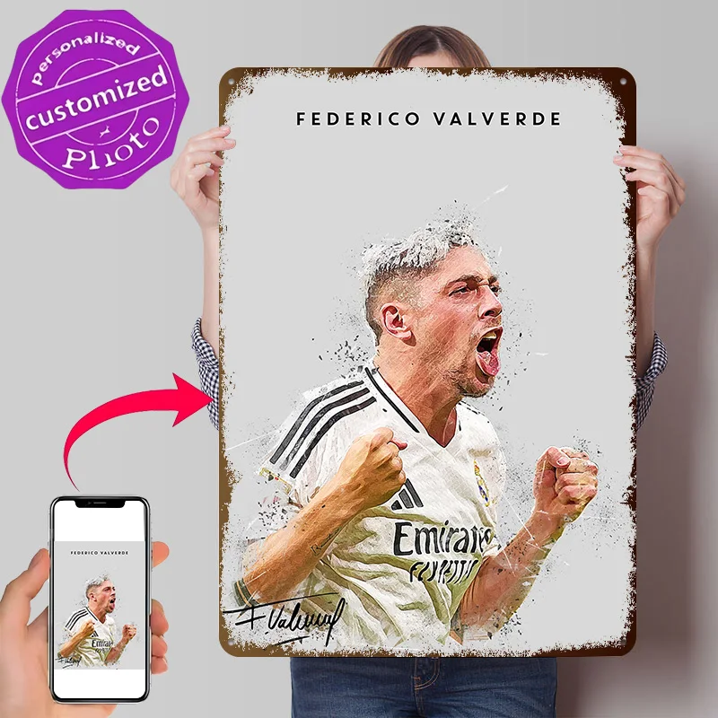 Federico Valverde Soccer Art 3D Texture Printed Poster Custom Vintage Metal Tin Plate Sign for Wall Art Bathroom Decor Room Home