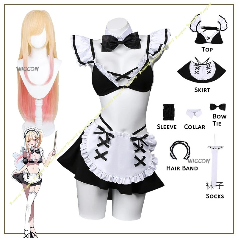 

My Dress-Up Darling костюмы для косплея парики милый черный, белый цвет костюм горничной сексуальное аниме платье носки для девочек юбка Рождество Хэллоуин