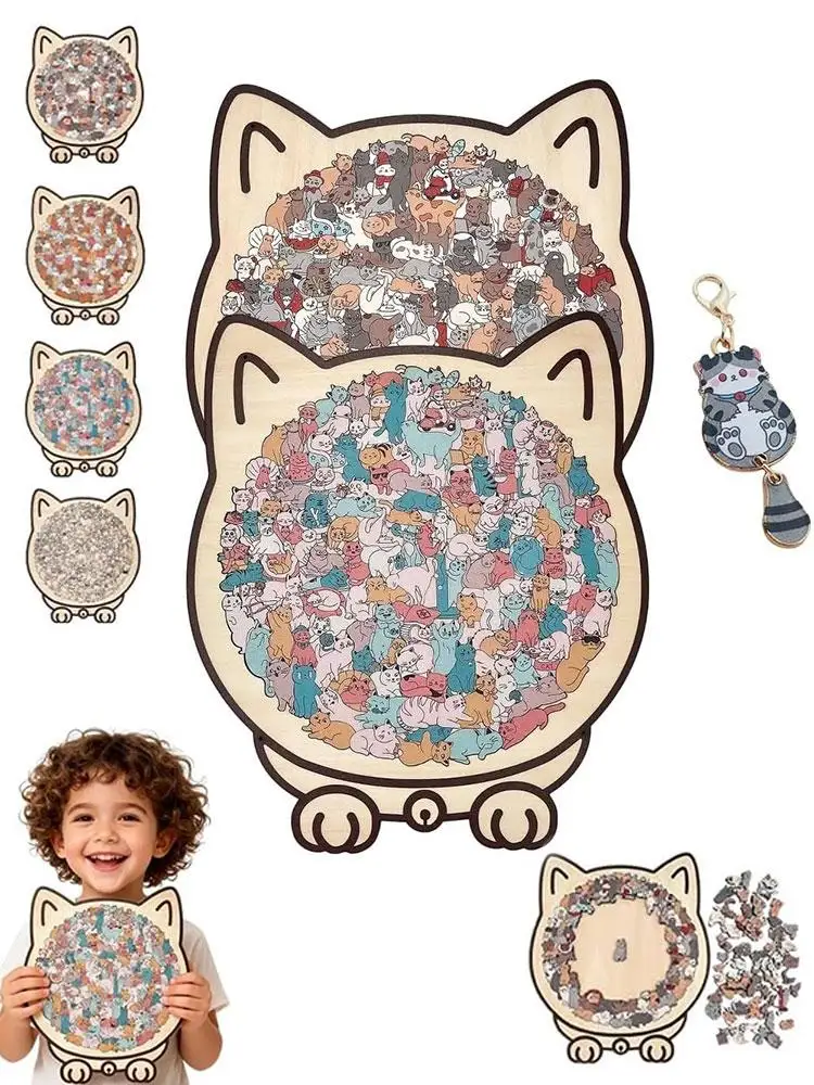 Puzzle en bois en forme de chat de 135 pièces, puzzle en bois, puzzle en bois en forme d'animal pour les amoureux des chats, décoration de la maison