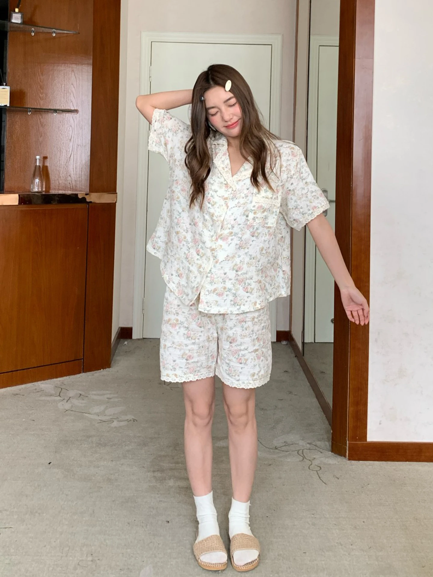 high-quality-pure-cotton-baby-girl's-sleepwear-set-double-layered-summer-home-clothes-short-sleeve-shorts-casual-outfit