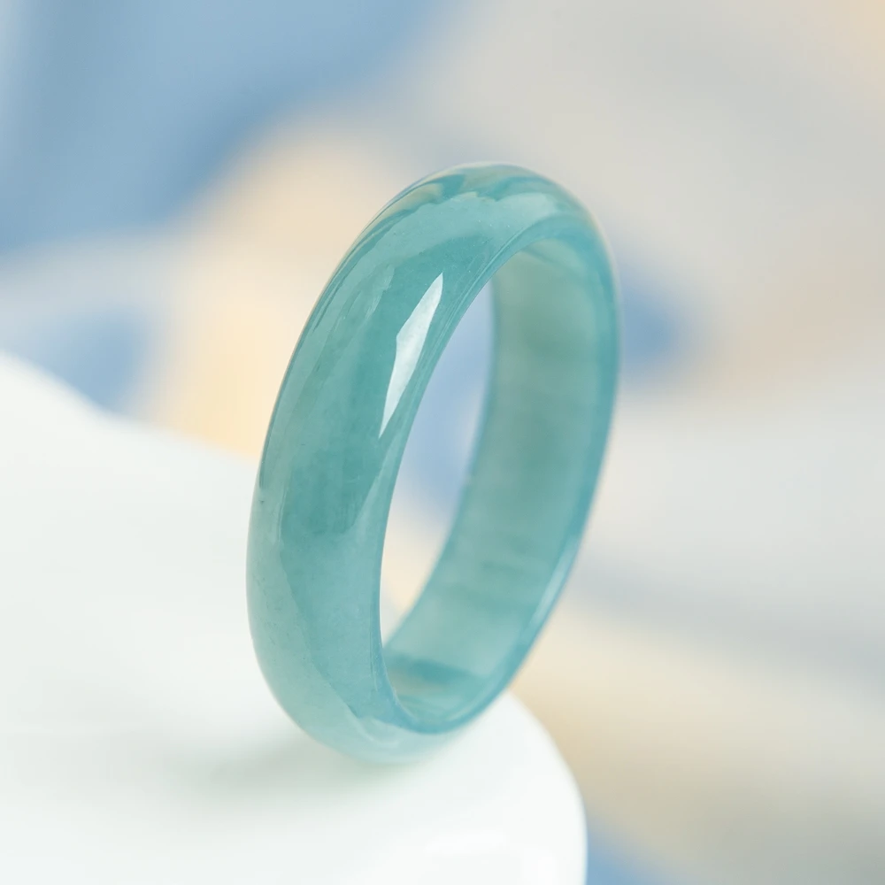 

TIMESWIND Simple Natural A-type Jade Light Blue Wide Ring for Men with Certificate