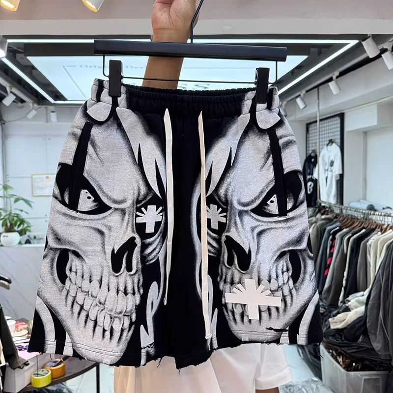 

Шорты Verty с 3D принтом черепов, повседневные короткие брюки в стиле хип-хоп, поврежденные свободные мужские и женские шорты на шнурке, белые, розовые, зеленые шорты