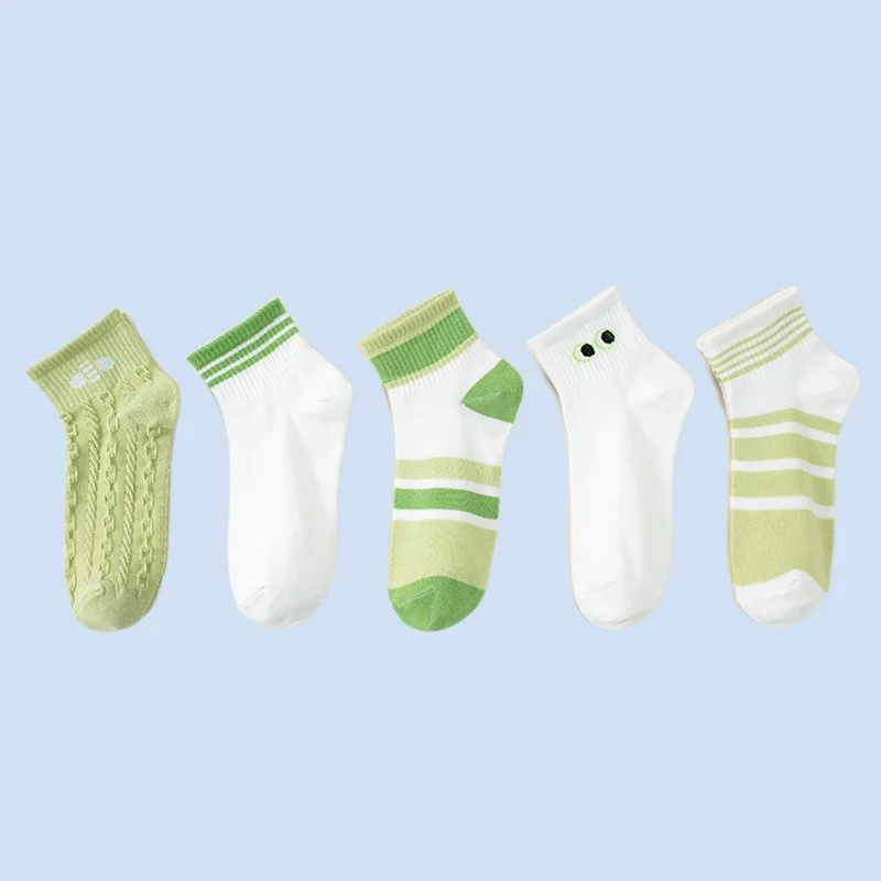 

5/10 Pairs Green Socks Women's Short Socks Summer Thin Cotton Socks Cute Japanese Style Fresh Ins Shallow Mouth Short Socks