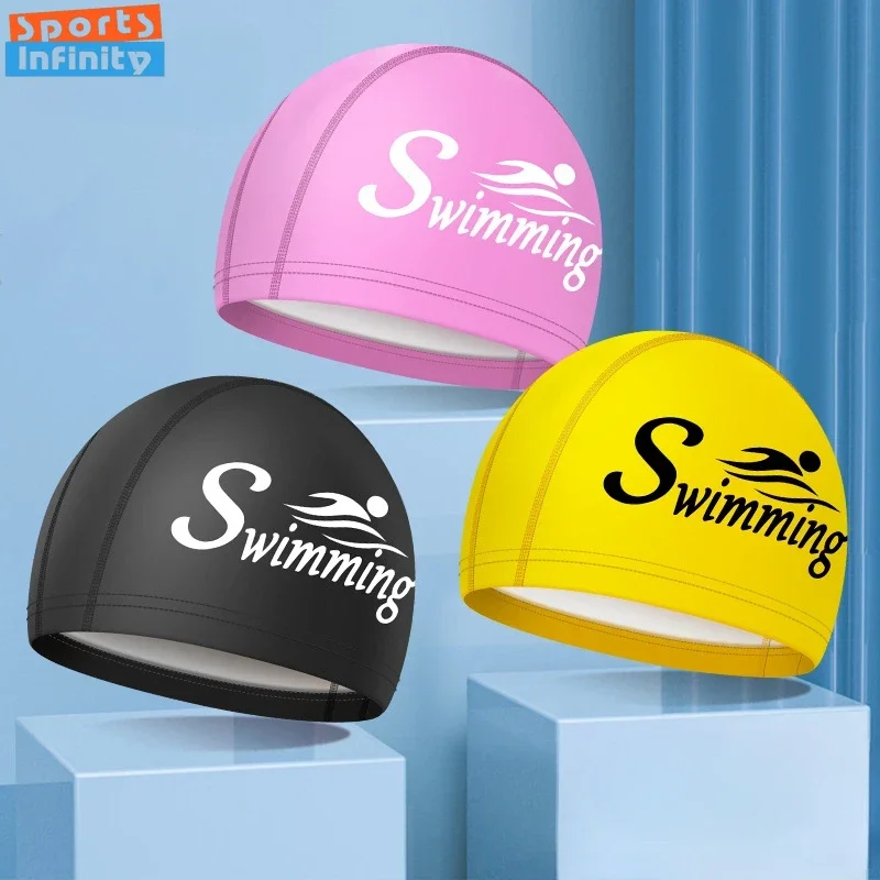 Fashion Swim Caps for Women Men Large Size Long Hair Ear Protection Swimming Caps PU Waterproof Letter Printed Swimming Cap