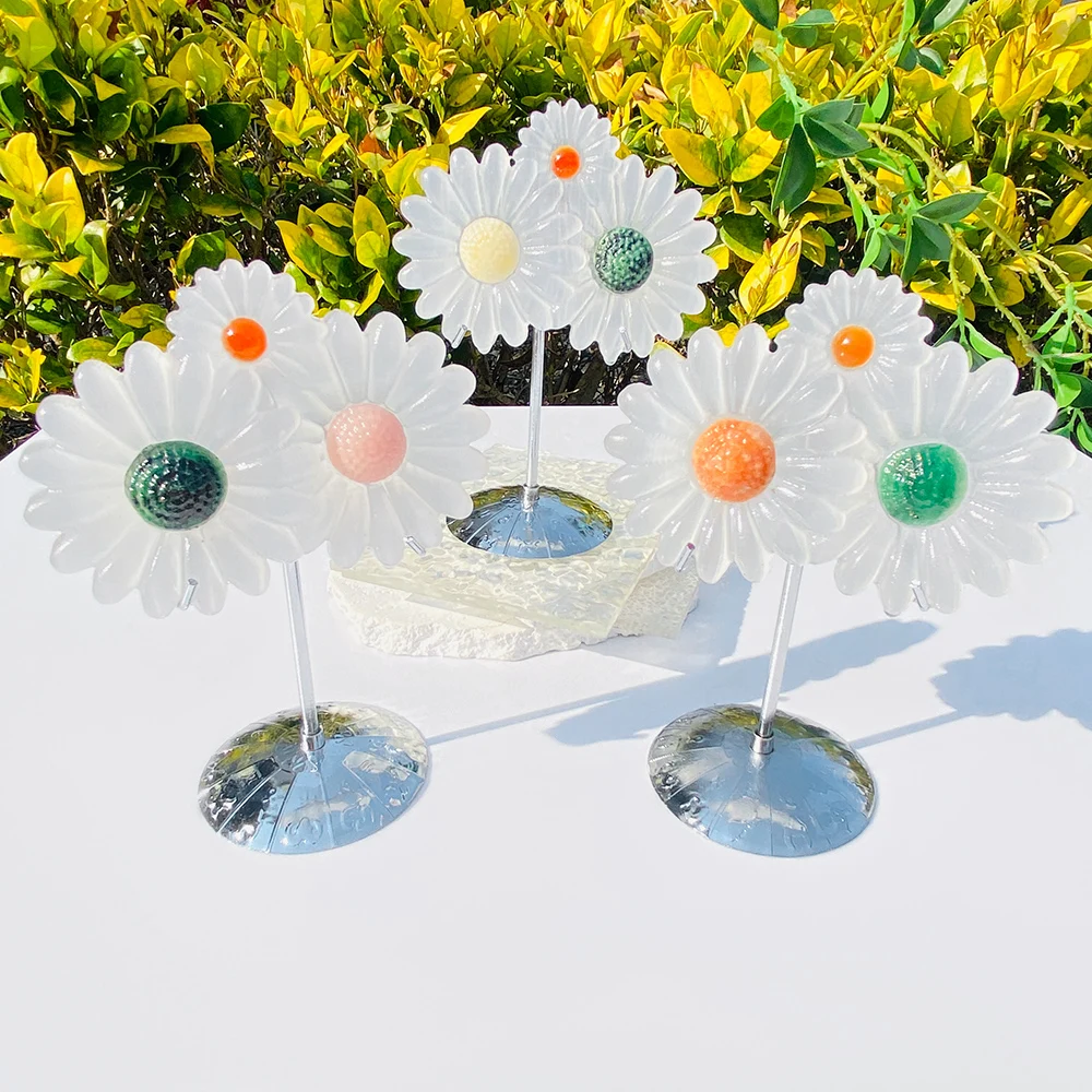 1 шт., кристалл селенита, три головки, резьба по подсолнуху с подставкой - красочные хрустальные тычинки и свободные гаммы, элегантный настольный декор 1 шт., кристалл селенита, три головки, резьба по подсолнуху с подставкой - красочные хрустальные тычинки и свободные гаммы, элегантный настольный декор