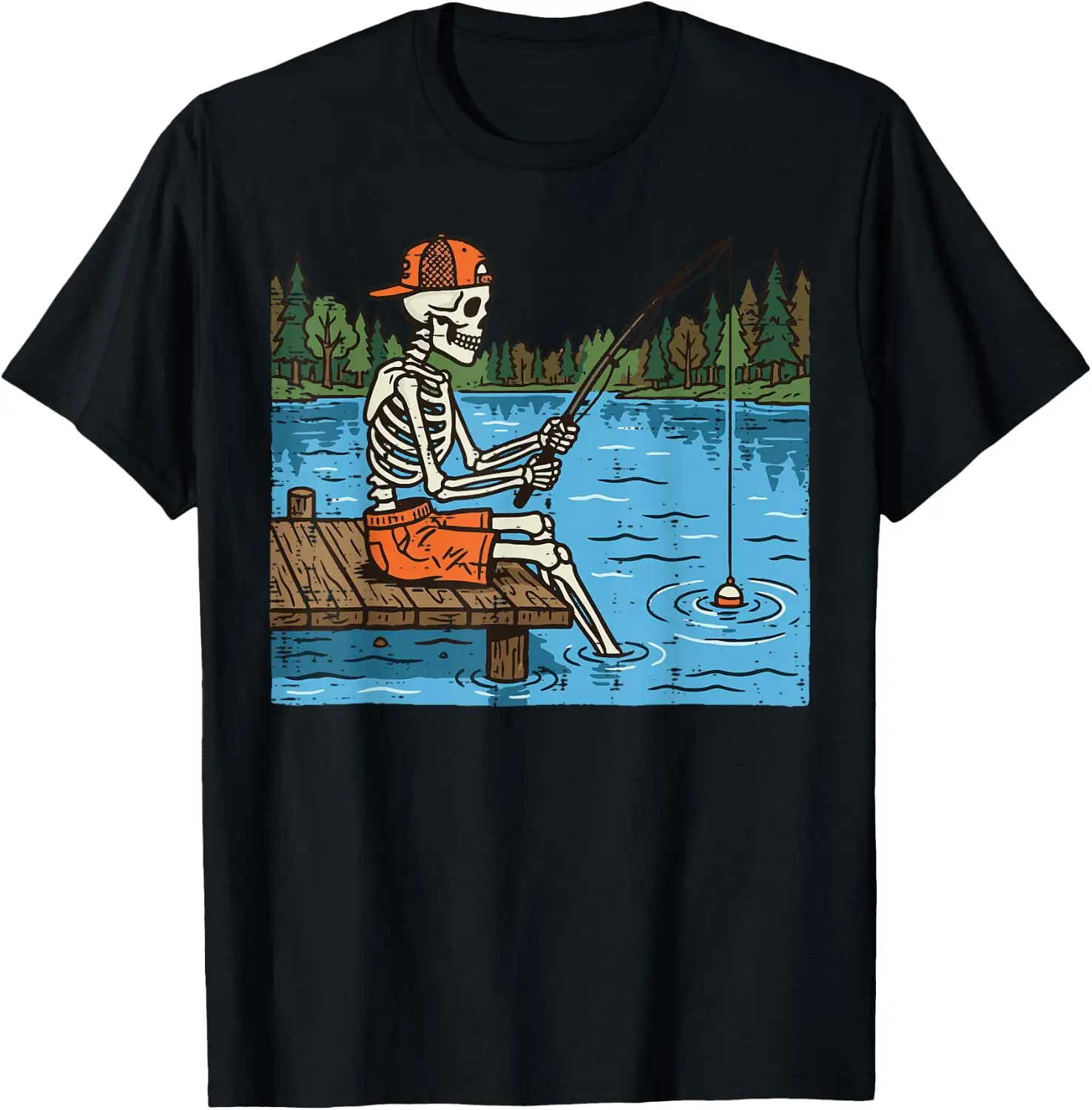 Halloween Skeleton Fishing Costume Fisherman Men Boys Kids T-Shirt Versatile, heavyweight pure cotton short-sleeve tee—trendy, thick fabric; a great gift for Christmas or Halloween.