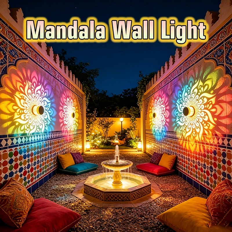 Solar Mandala Sunflower Projector Wall Light Outdoor Garden Decoration Landscape Light for Patio Garden Estate Porch Courtyard