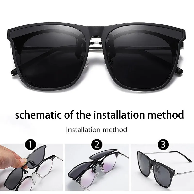 Polarized Clip On Sunglasses Men Photochromic Car Driver Goggles Night Vision Glasses Anti Glare Vintage Square Glasses