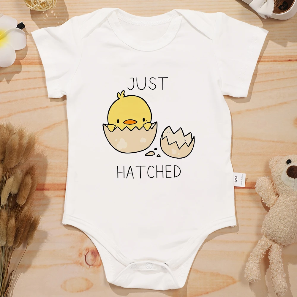 Just HatChed Kawaii Newborn Baby Boy Girl Clothes Onesie Khaki Infant Outfits Items Cartoon Cute Chick Print Cotton Rope De Bebe