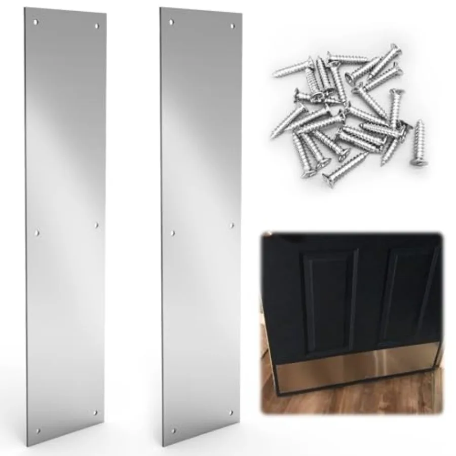 

Push Door Plate 16x Stainless Steel Door Push Plate Metal Door Plate with Screws Kick Plate for Exterior Door for Door Avoid fr