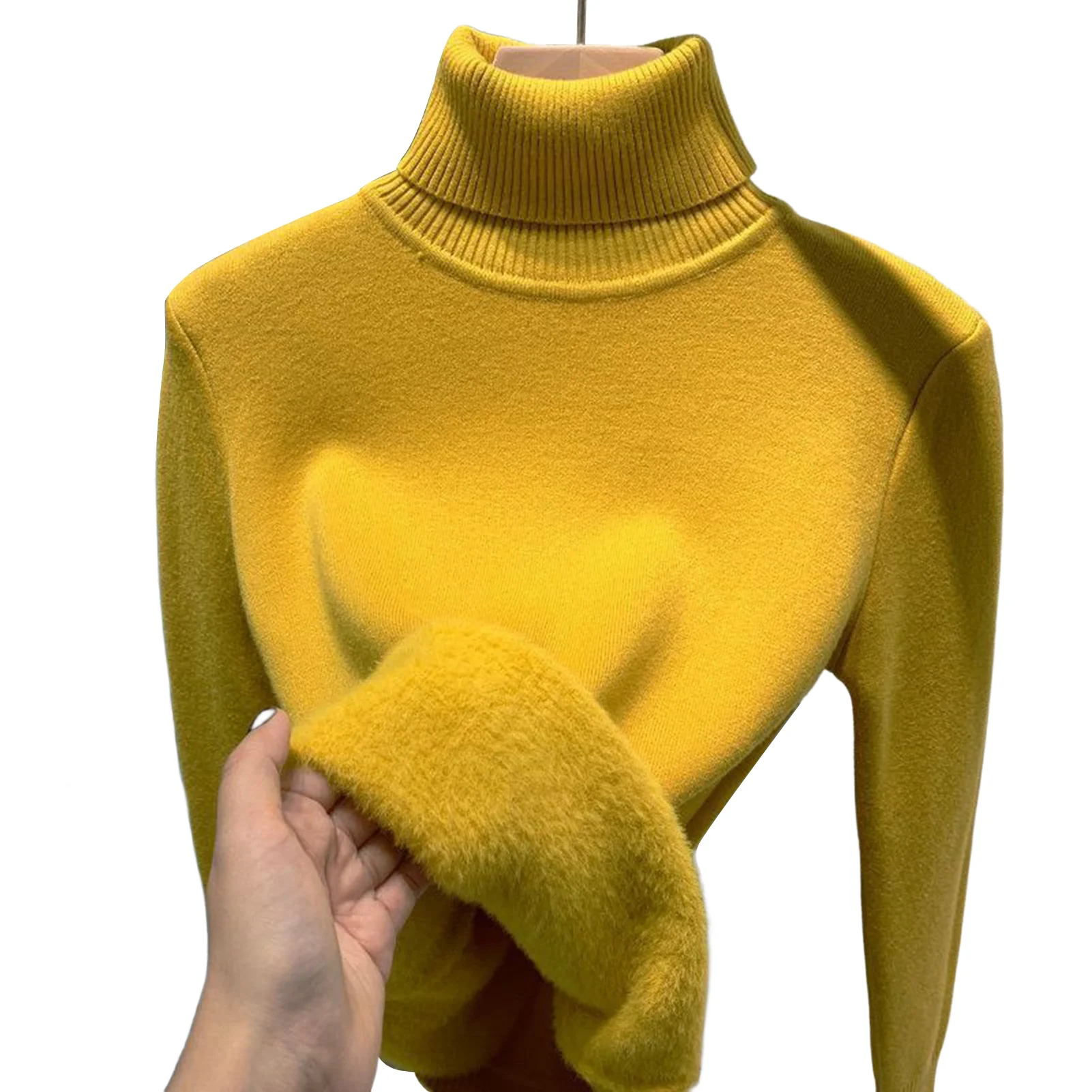 

Women's High Collar Knit Top Solid Color Soft Touch Winter Top for Casual Daily Travel Home