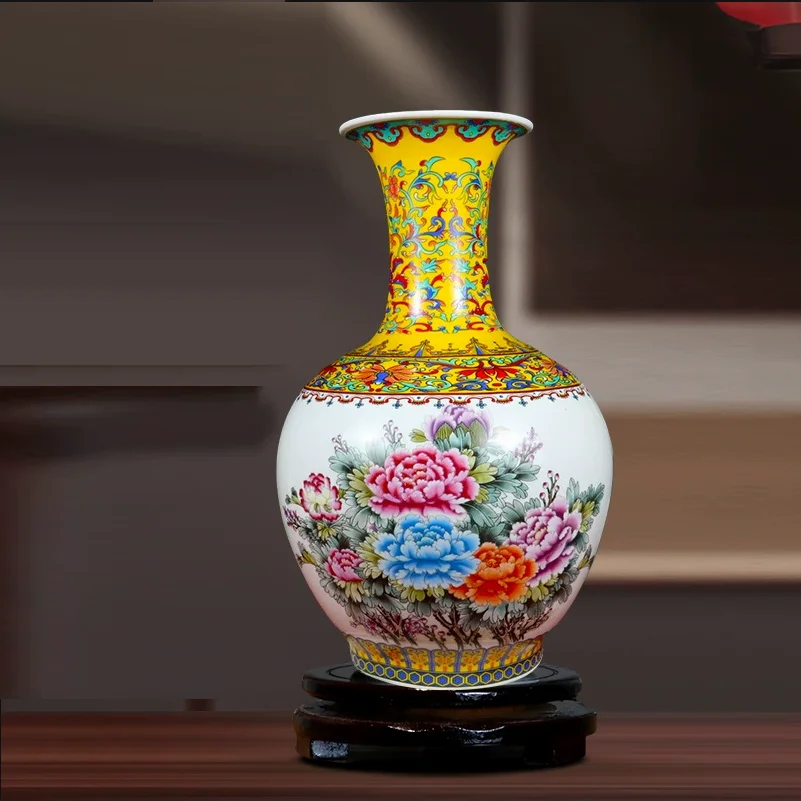 35cm/Golden Jingdezhen ceramics, Chinese style enamel colored vase decorations, home decor, living room, antique rack, vase inse