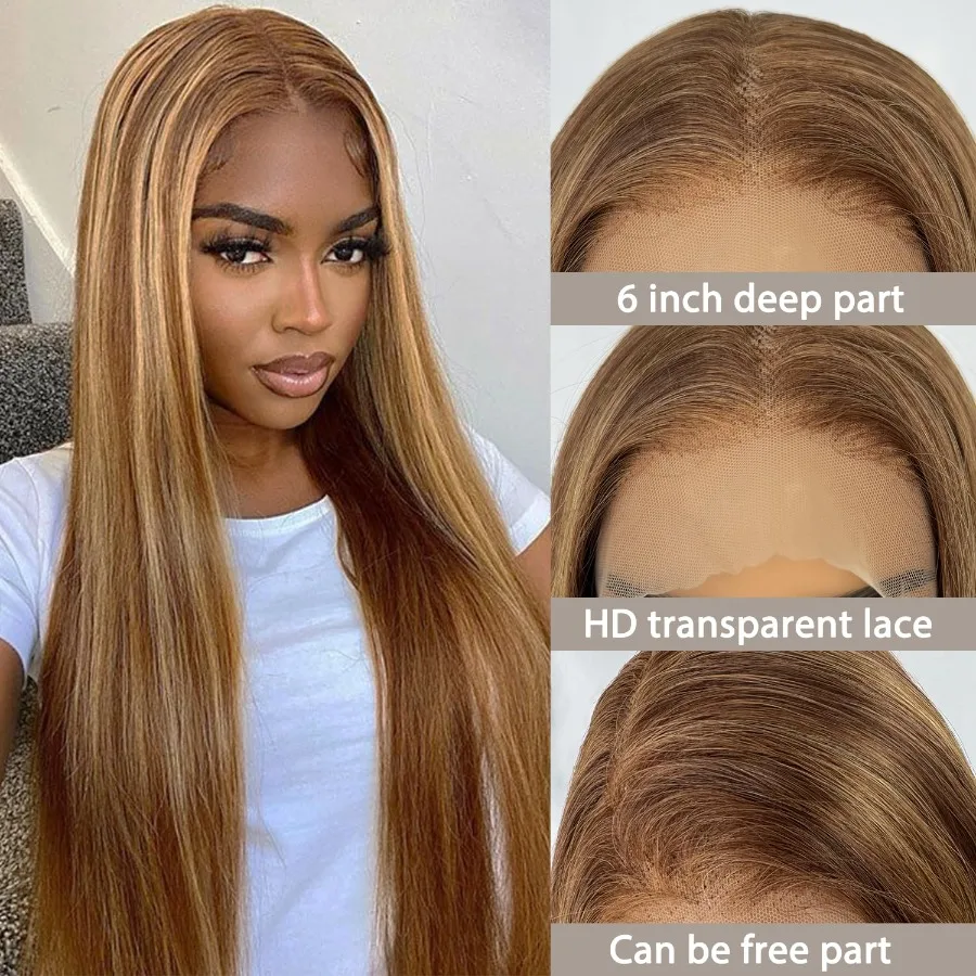 سوكو 13x6 العسل شقراء الدانتيل الجبهة الباروكات قبل قطعها 4 27 تسليط الضوء على طويل مستقيم الدانتيل شعر مستعار أمامي ياكي الاصطناعية غلويليس البني و #3