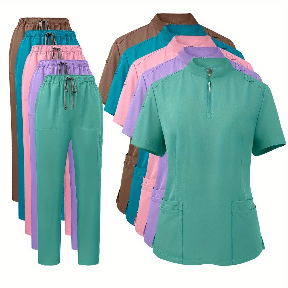 Pacote de roupas de trabalho de enfermeira de secagem rápida – Uniforme de bolso de tamanho grande para hospital e SPA